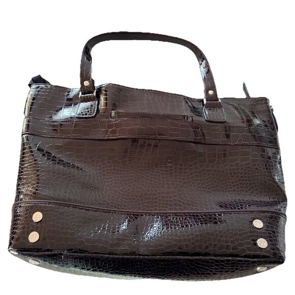 JM New York Luxury Tote Dark Brown Croc Pattern Lap Top Safe Large 16x12x5.5 New - Picture 7 of 10